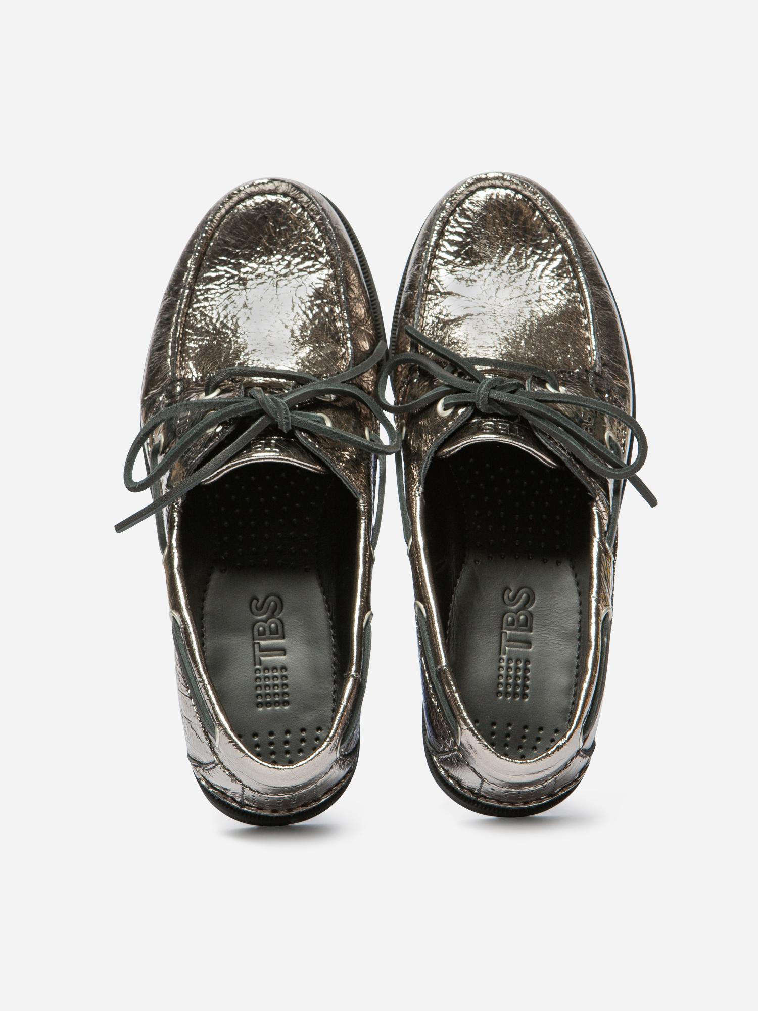 Chaussure Bateau Femme Cuir Argent Metallisé tbs