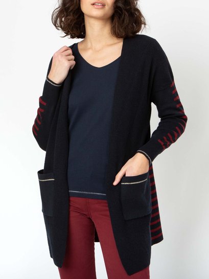 Gilet Long Femme Coton & Laine Marine