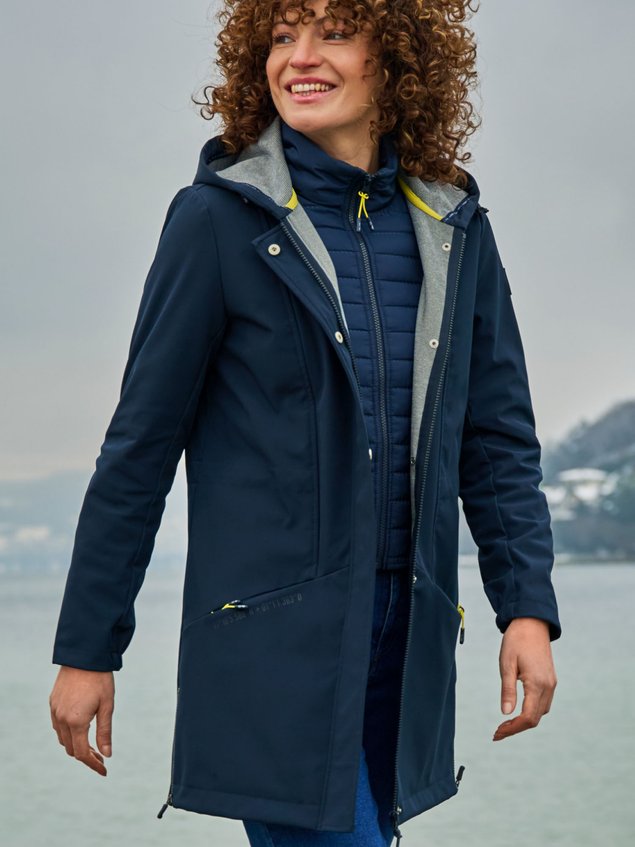 Veste Longue Femme Imperméable A Capuche Marine FANNYLON