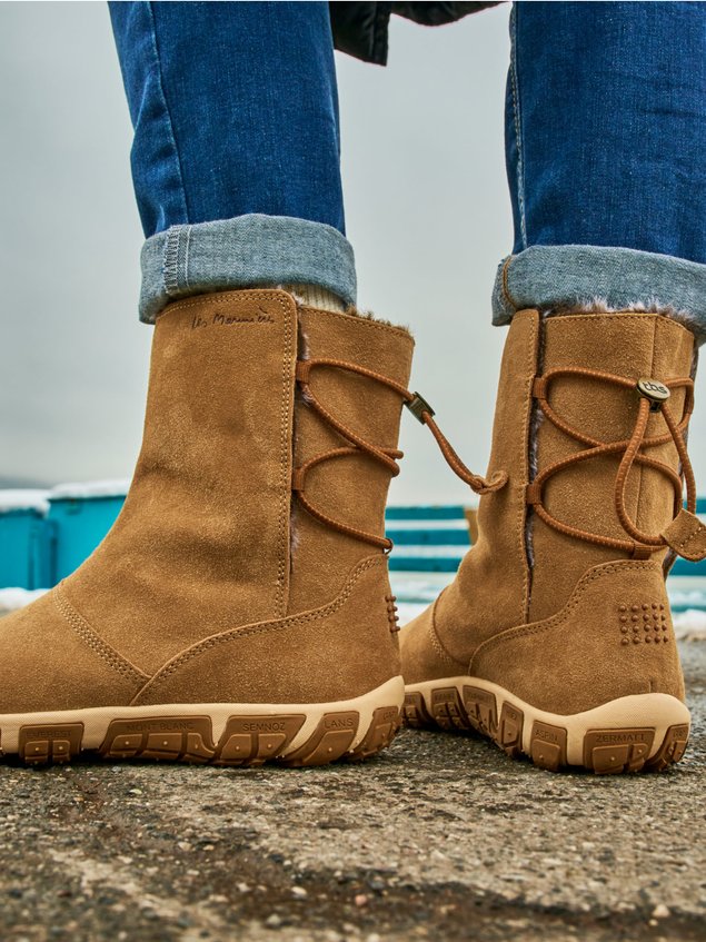 Boots Fourrées Femme Confort Cuir Camel