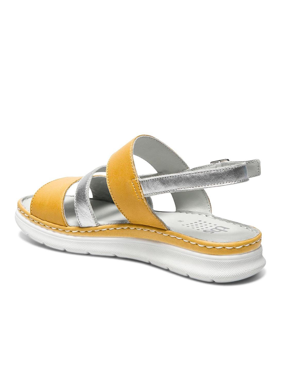 Sandales Femme Confort Cuir Jaune Et Argent tbs