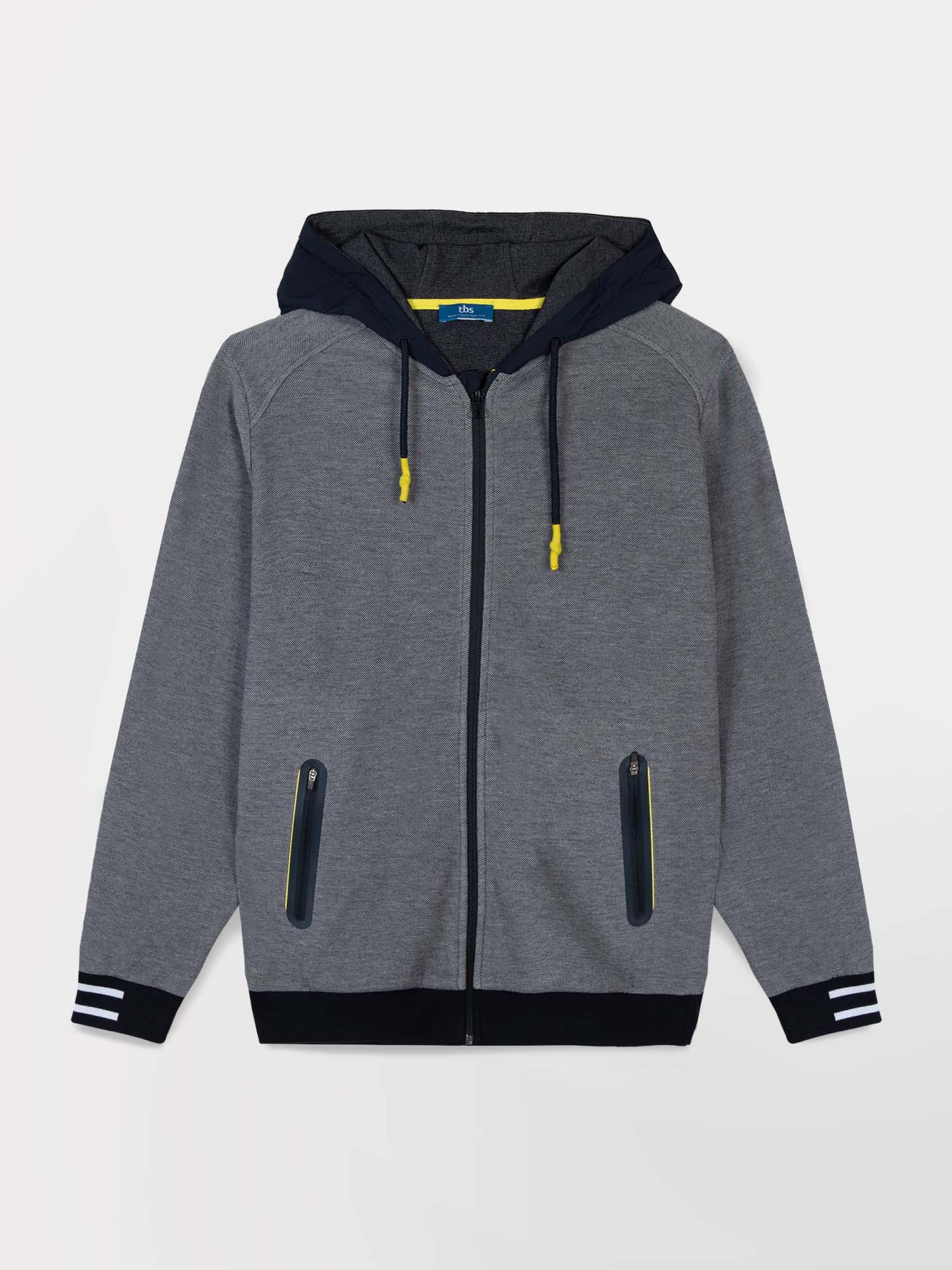 Sweat Homme Zippe A Capuche En Maille Piquee Marine tbs