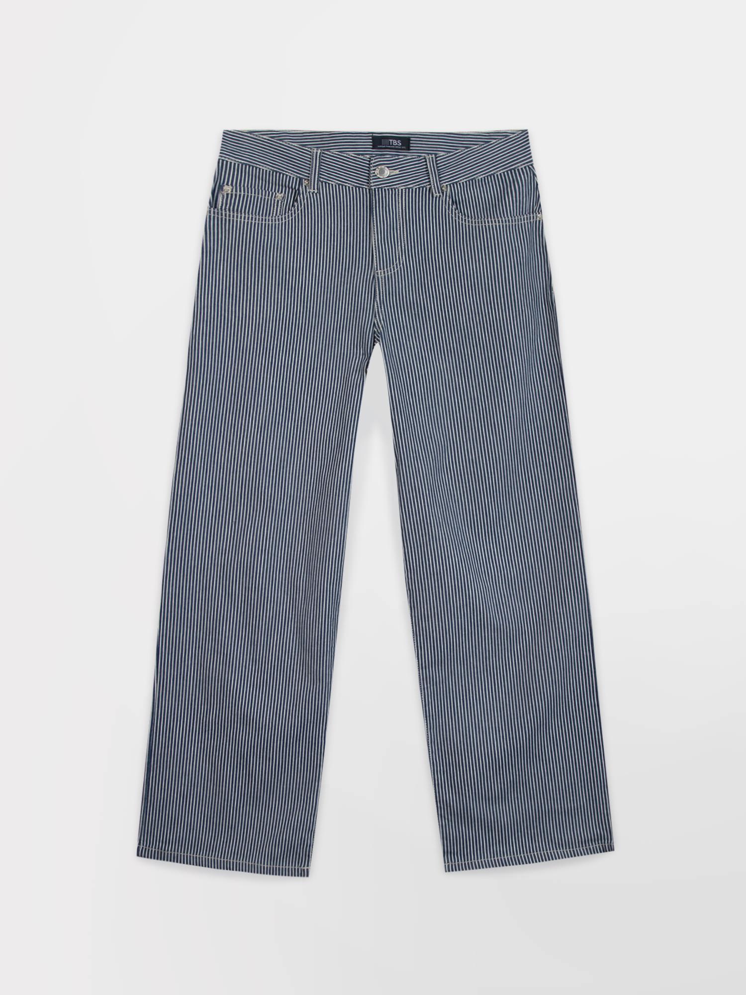 Pantalon New York & Company Femme Bleu Rayé - Taille 4, Coupe Droite, Jambe 30