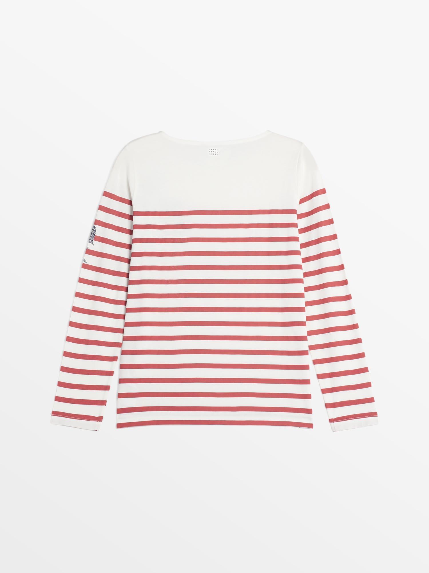 T shirt blanc manche rouge sales