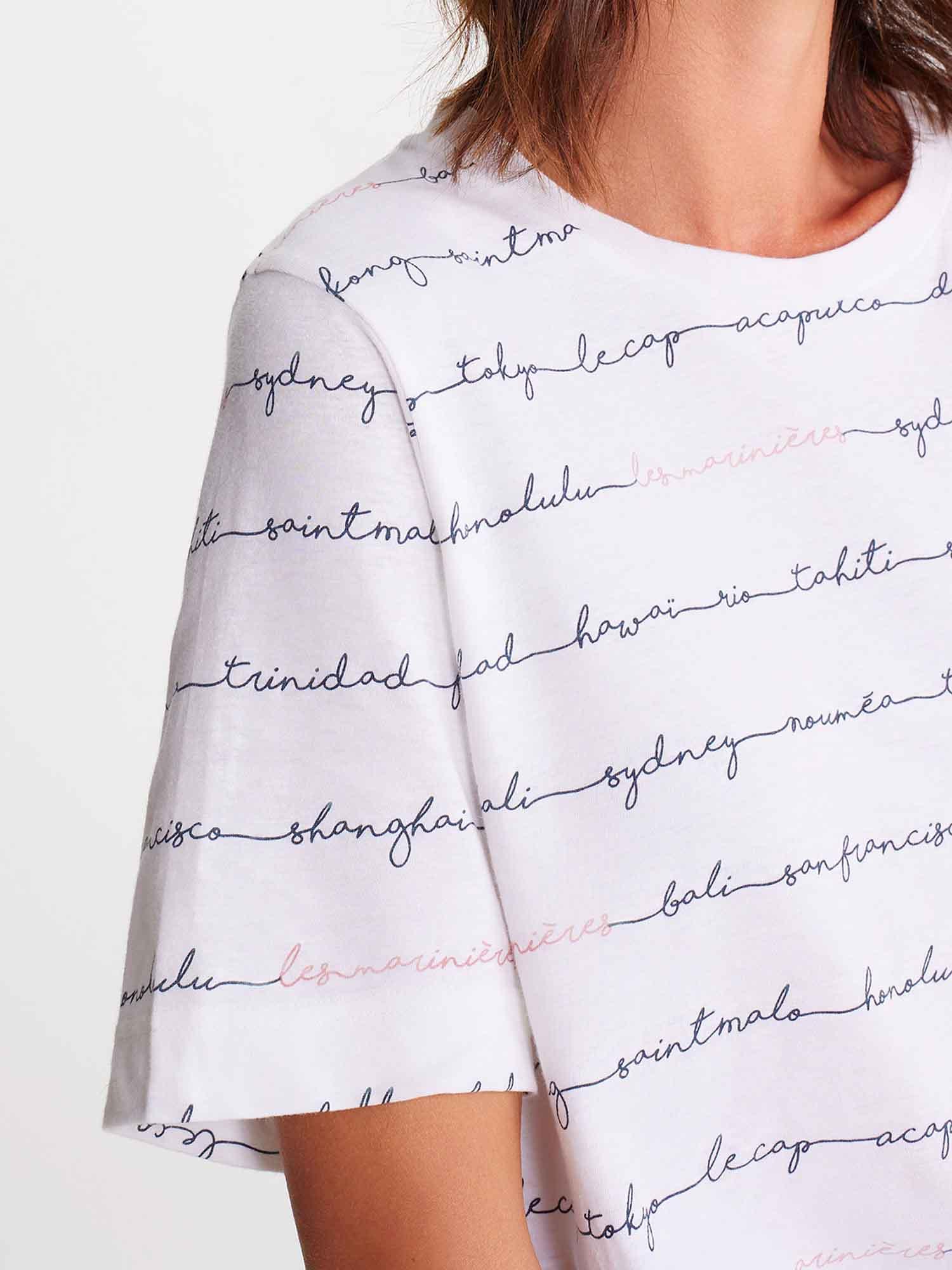 Tee Shirt Femme en Lin Blanc et Bleu tbs