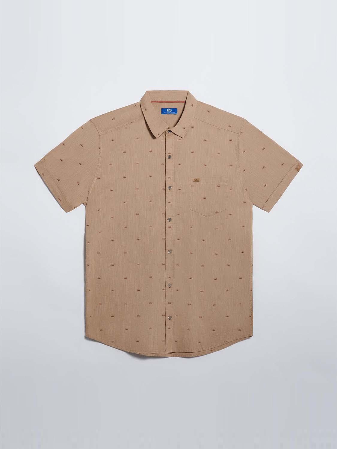 Chemise Homme Manches Courtes Coton Beige tbs