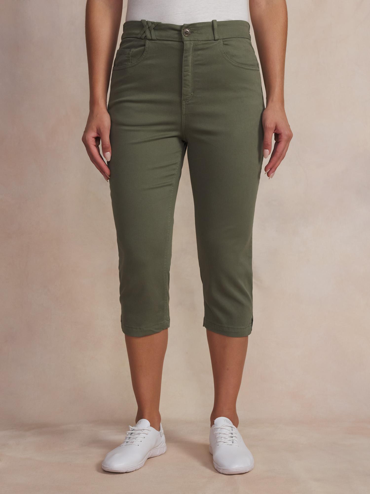 Pantacourt Toile Extensible Couleur avec Ceinture - Femme/PANTACOURT