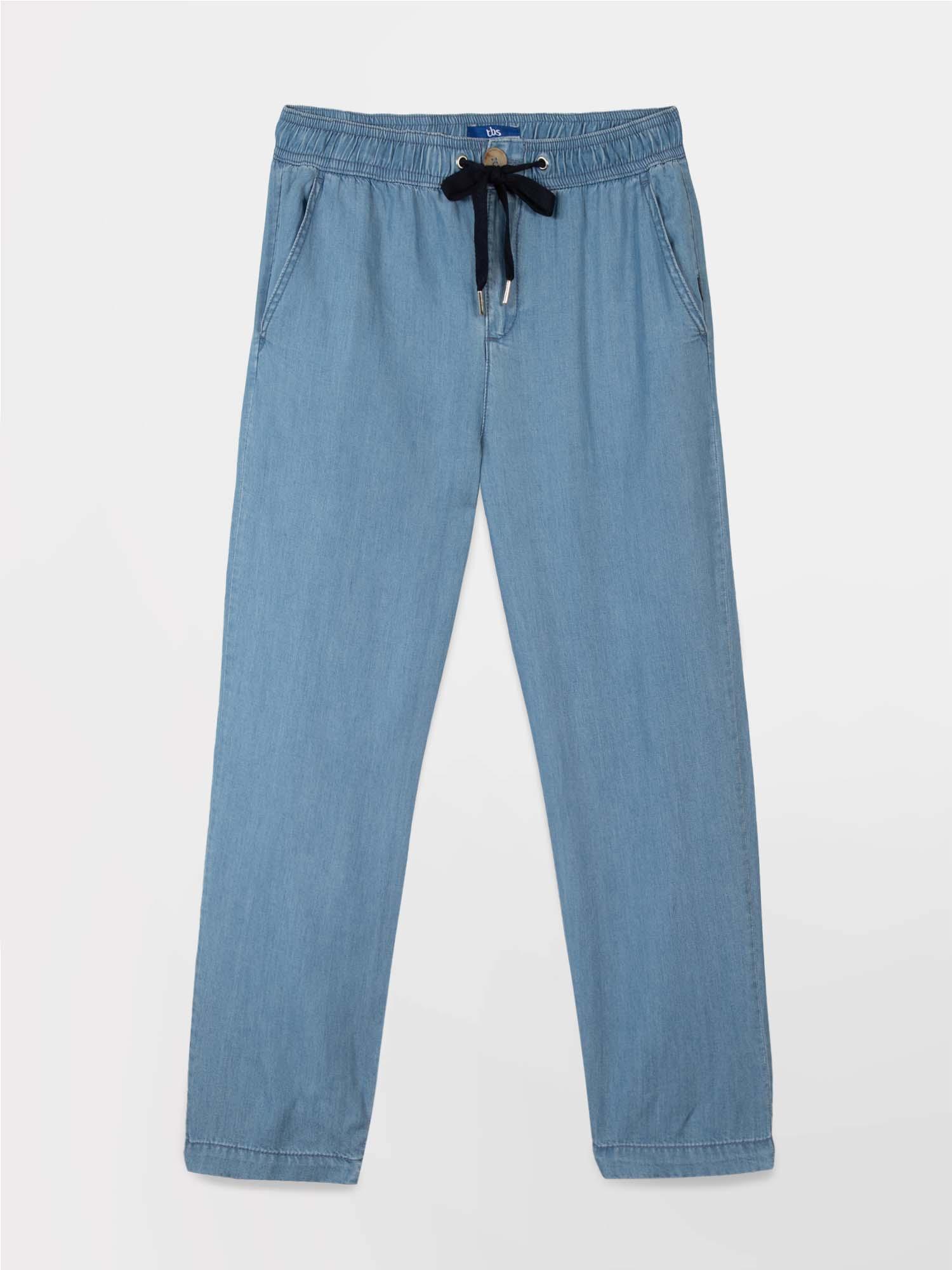 Pantalon Femme Fluide Lyocell Bleu tbs