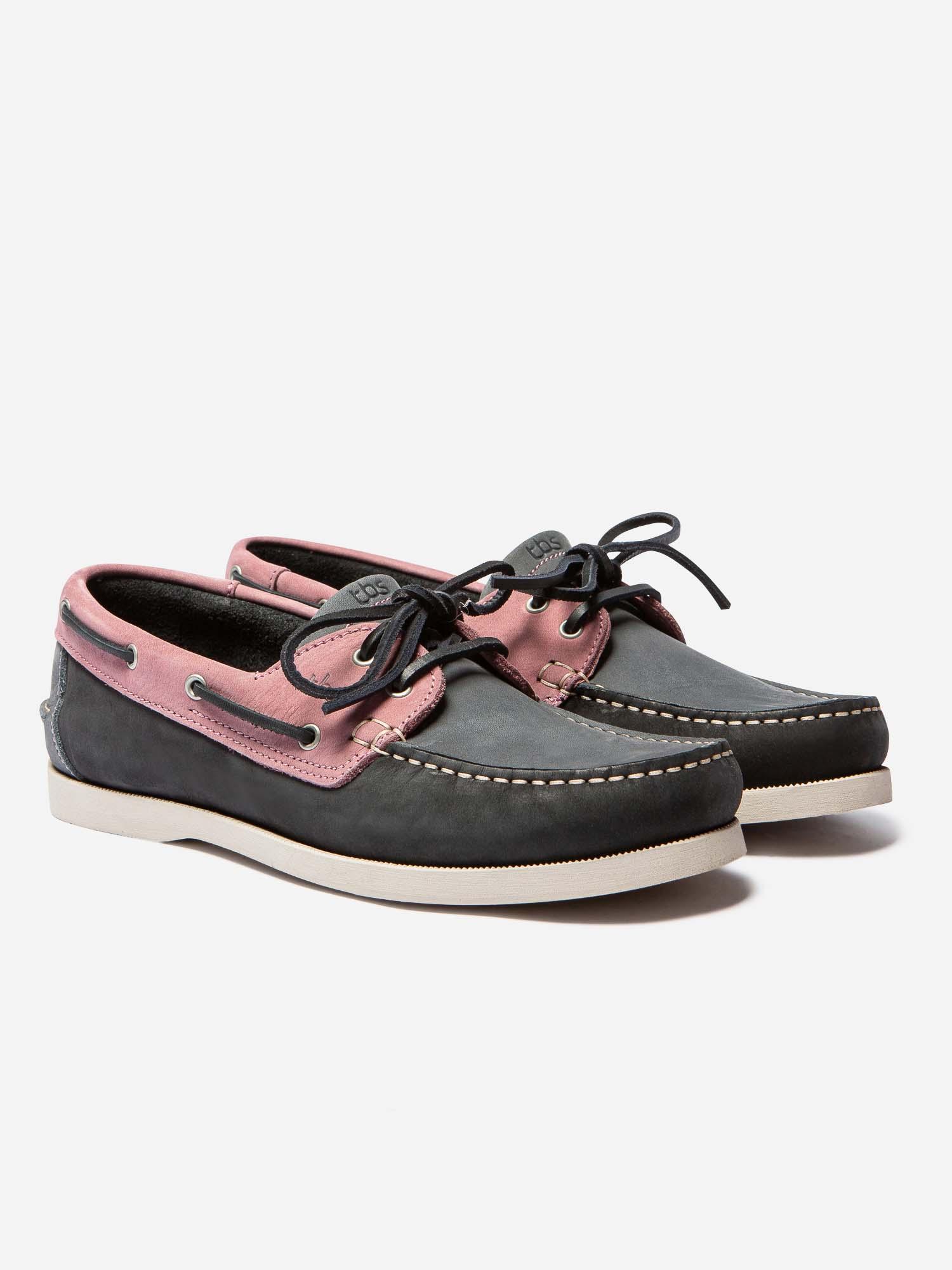 Chaussures Bateau Homme Cuir Nubuck Marine et Rose tbs