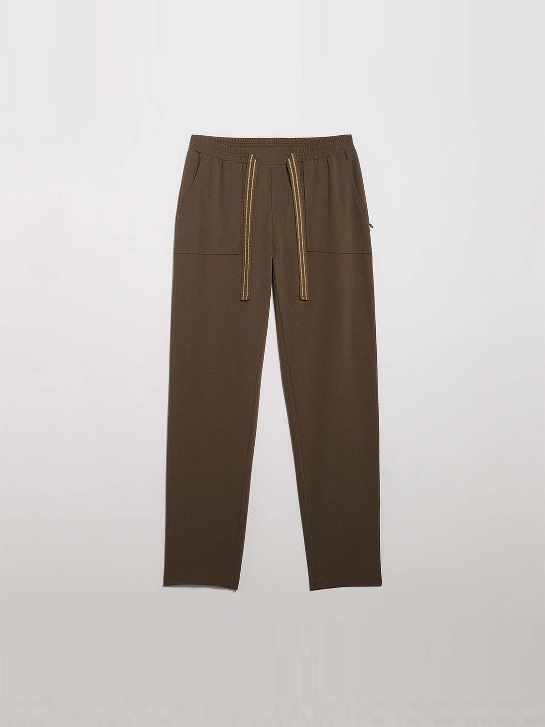 Pantalon Femme Fluide Ceinture Elastiquee Kaki tbs