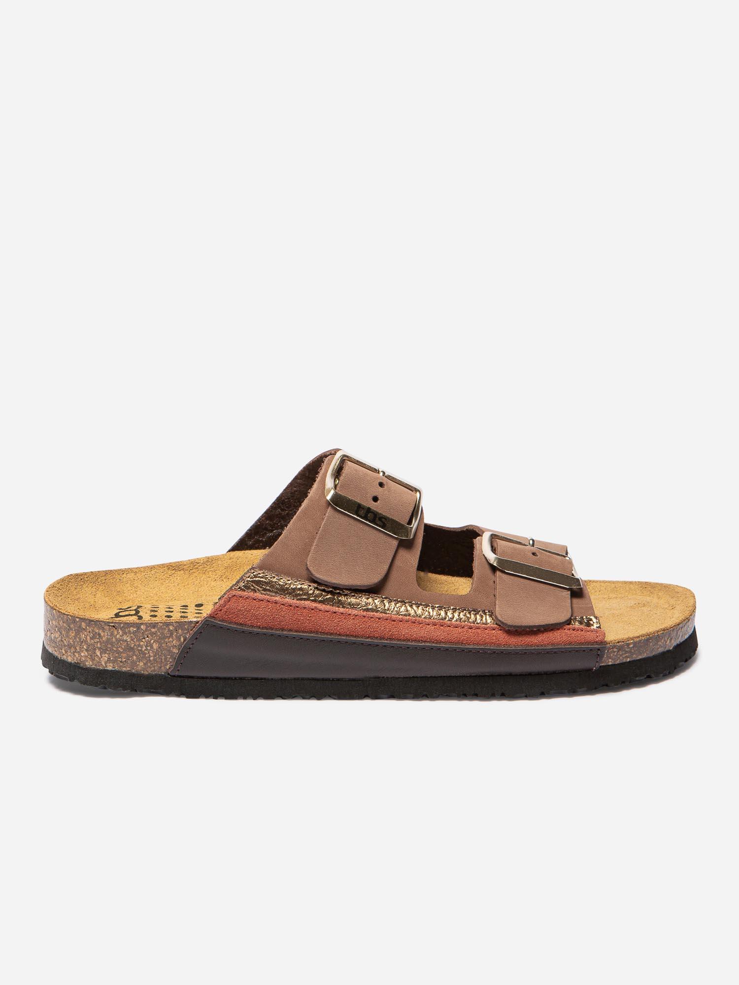 Mules Femme Cuir Fantaisie et Boucles Marron tbs
