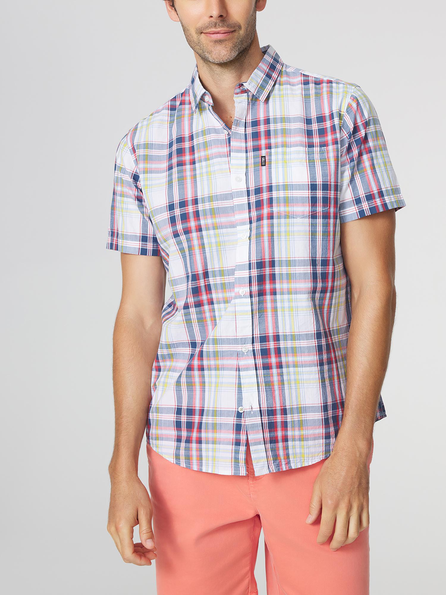 Chemise Carreaux Homme Mancches Courtes Chemise Hawaïenne Ete en Coton