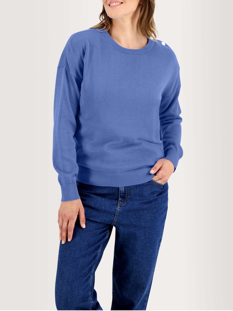 Pull col rond boutonné Addenpul - Couleur bleu - Pour Femme - TBS - Taille S
