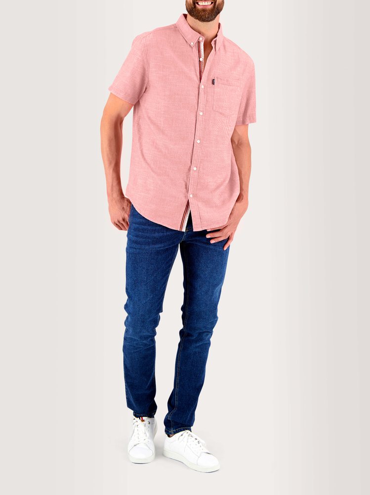 Chemise manches courtes Calelcha - Couleur rose/rouge - Pour Homme - TBS - Taille L