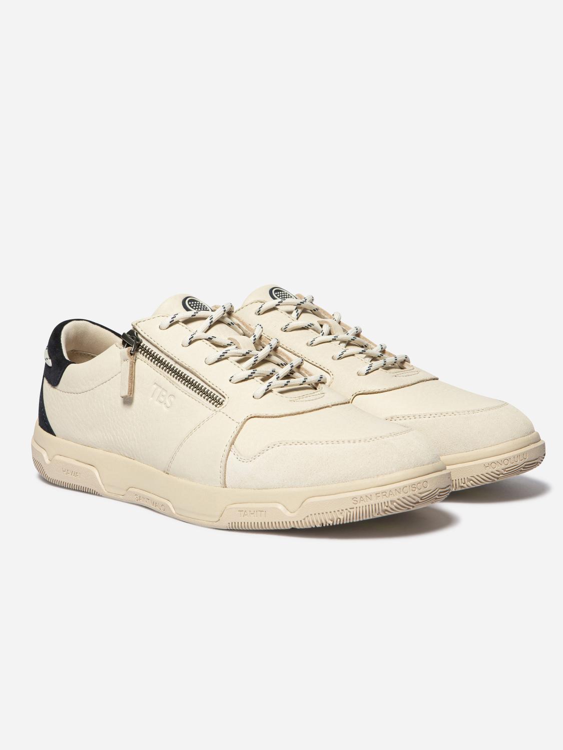 Tennis en cuir homme creme et marine GEDEZIP