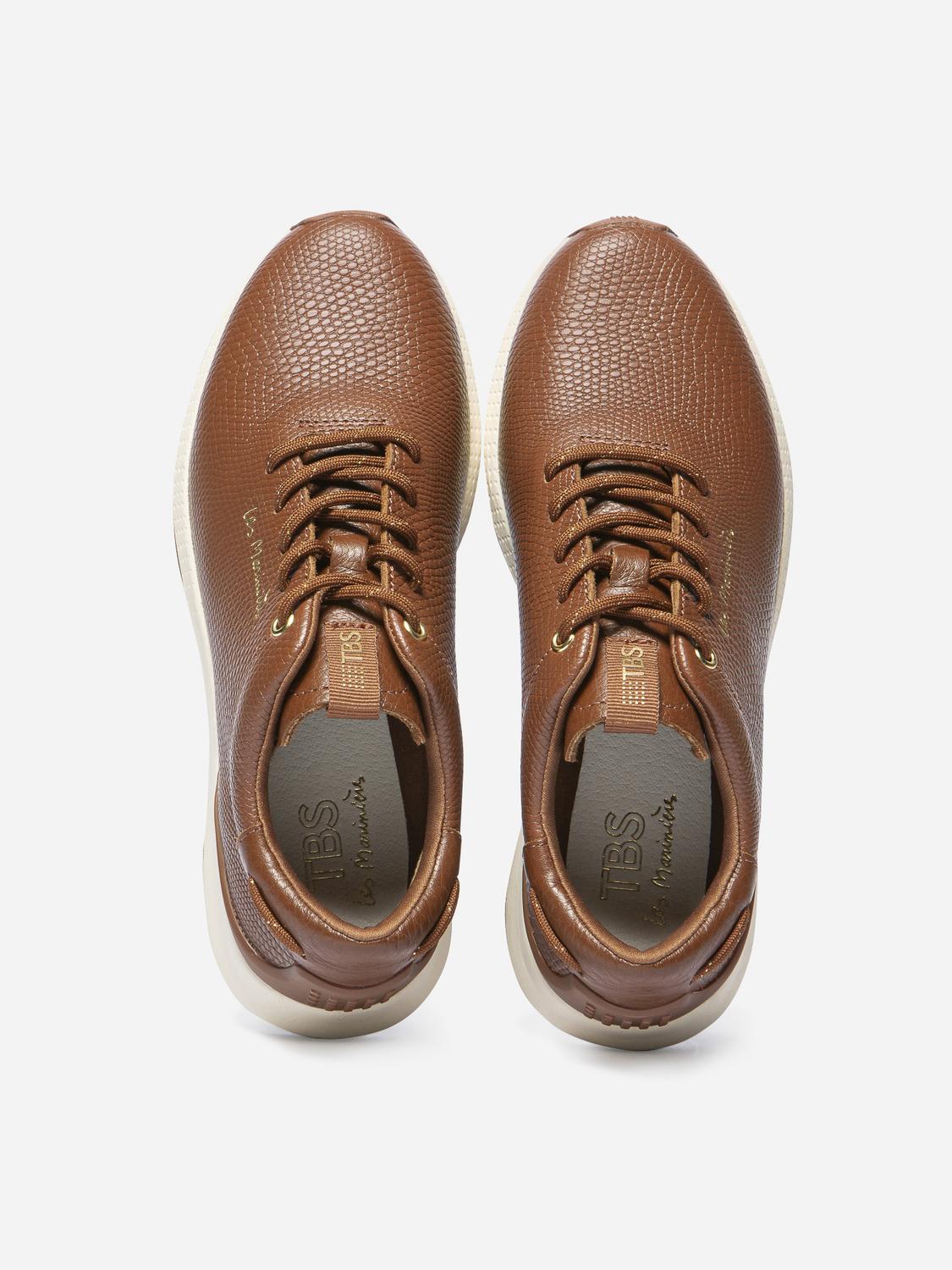 Baskets Femme Confort Cuir Embossé Marron JAZZRUN