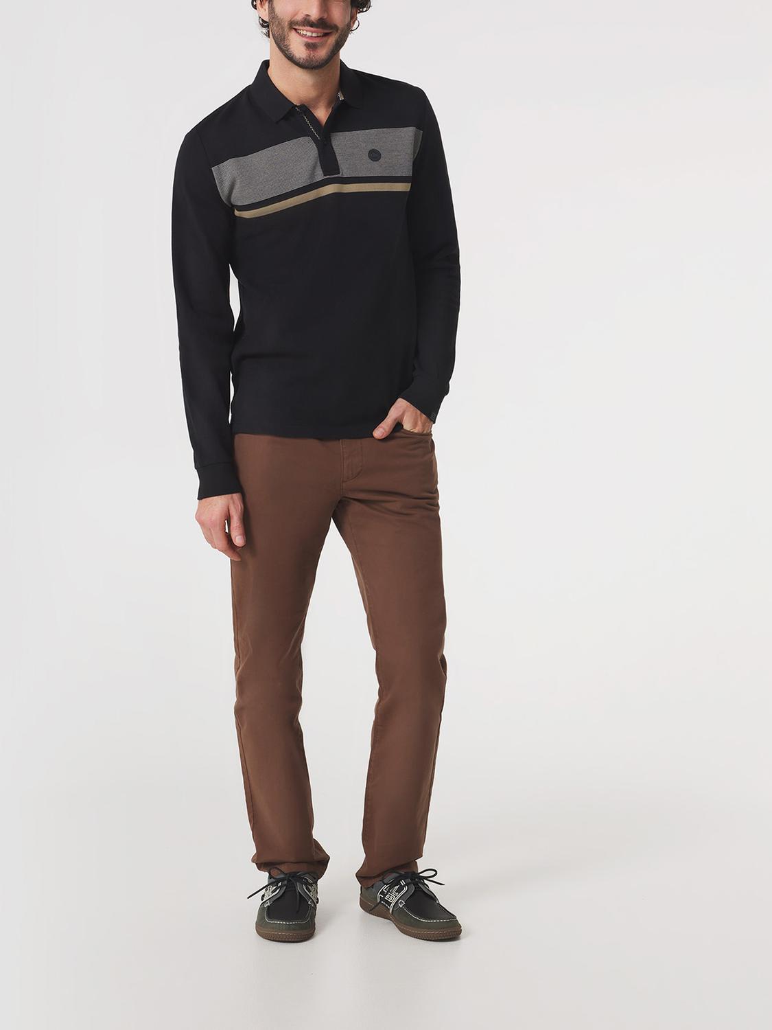 Polo Homme Coton Epais Manches Longues Noir KABYEPOL