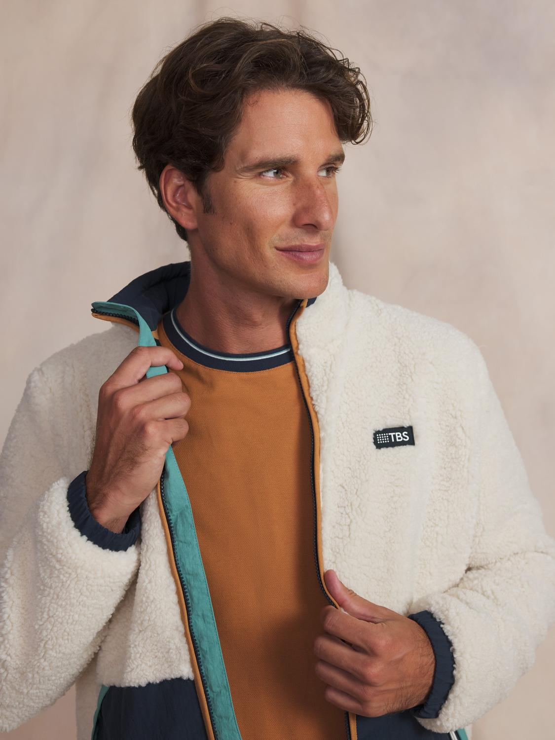 Veste Sherpa homme ecru KUSEYZIP