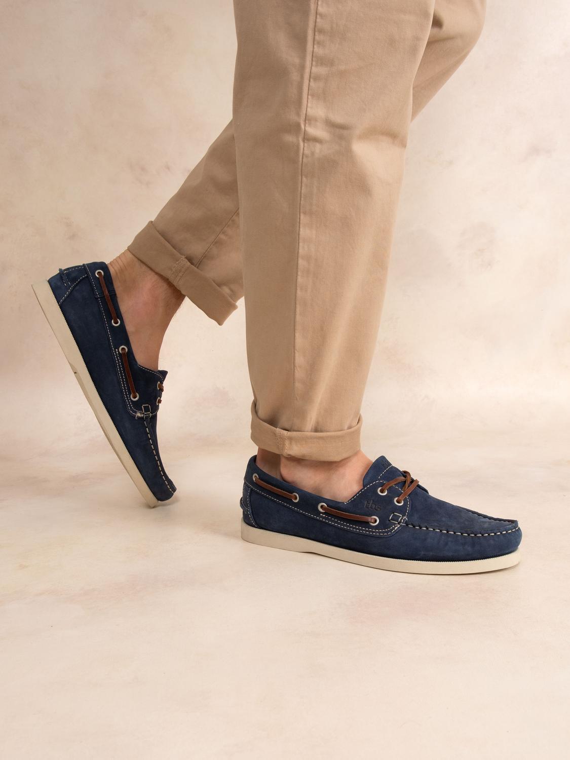Chaussures Bateau Homme Semelle Grip Cuir Nubuck Bleu