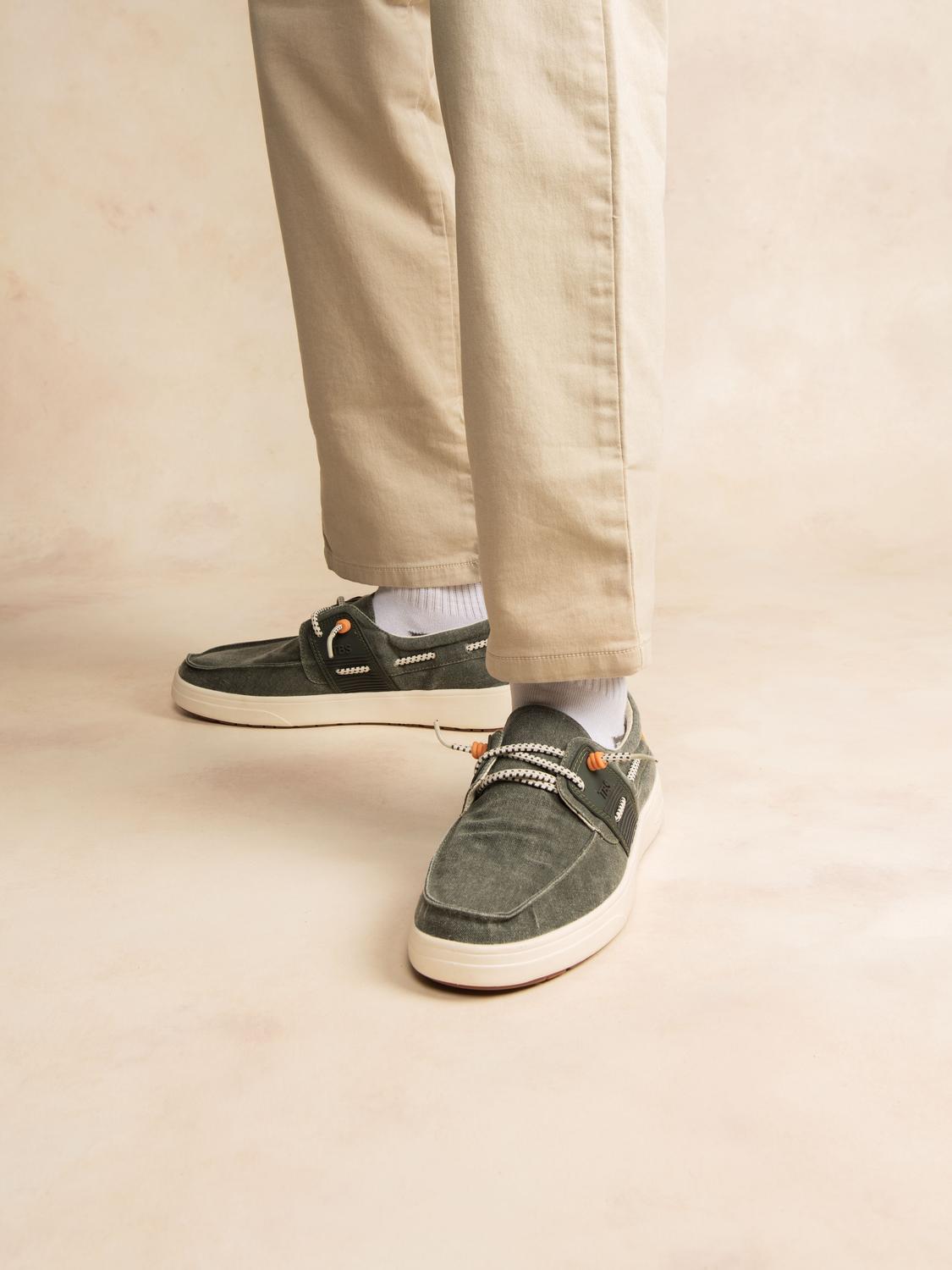 Men's Textile Lightweight Dark Green Boat Shoes GEOBOAT