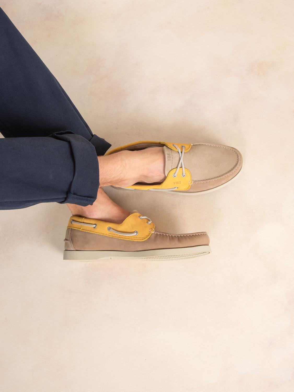Chaussures bateau homme beige et mimosa PHENIS