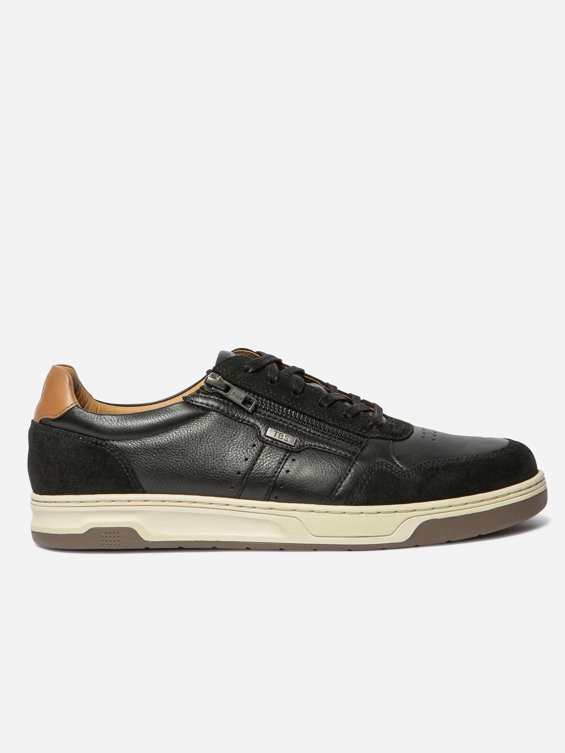 Tennis Homme Doublée Cuir Noir et Camel THEOZIP