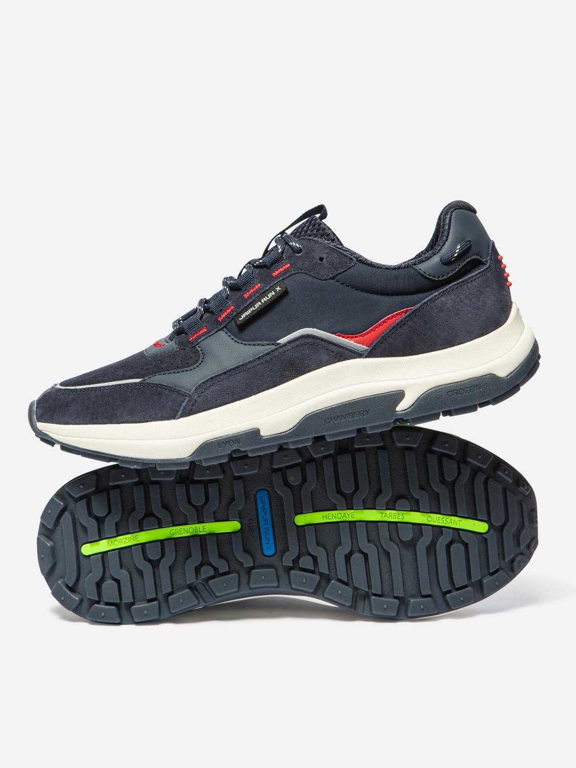 Running Homme Doublée Textile Cuir Marine et Rouge JONASSE