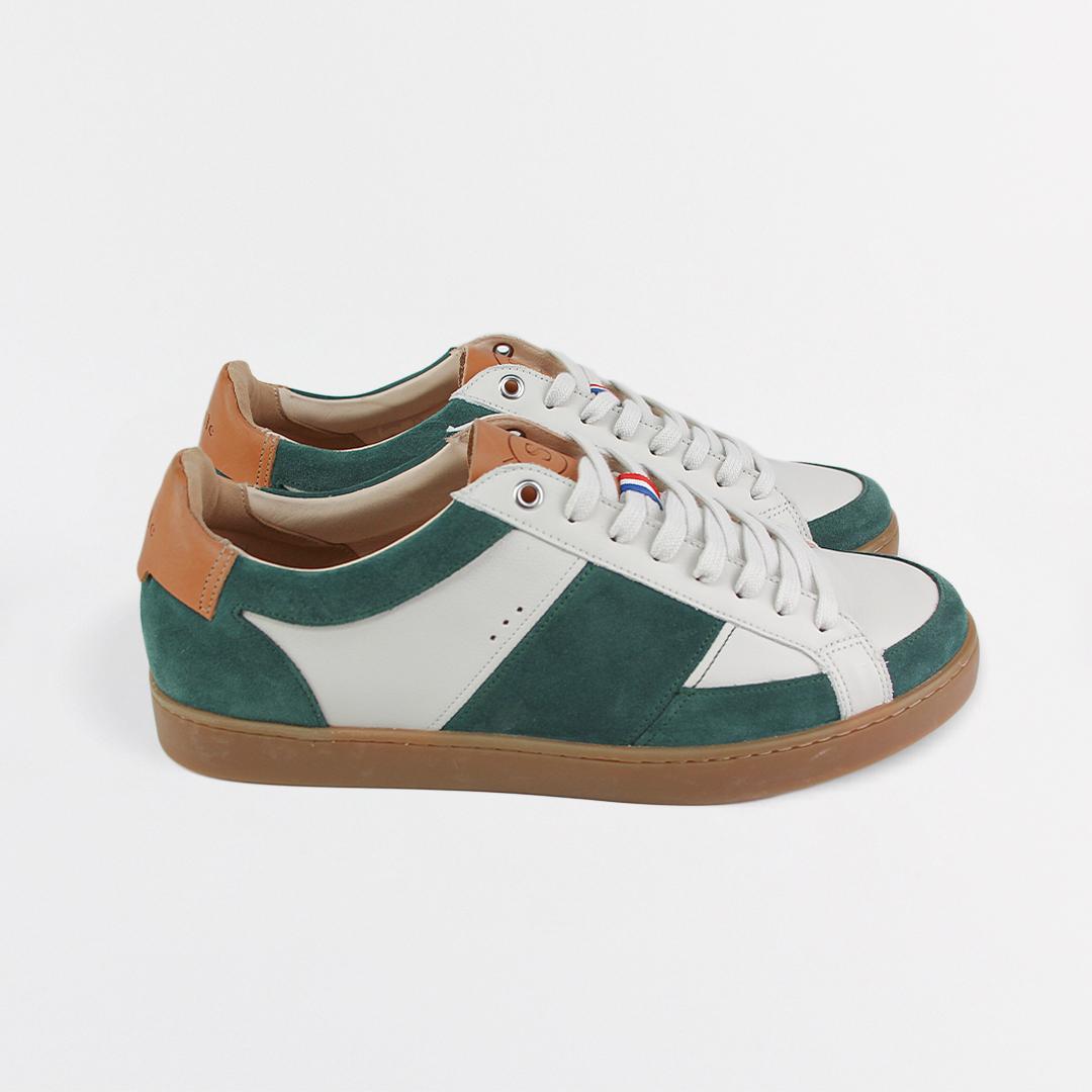 Tennis Cuir Fabrication Française Crème vert SESSILE Tennis Cuir Fabrication Française Crème vert SESSILE