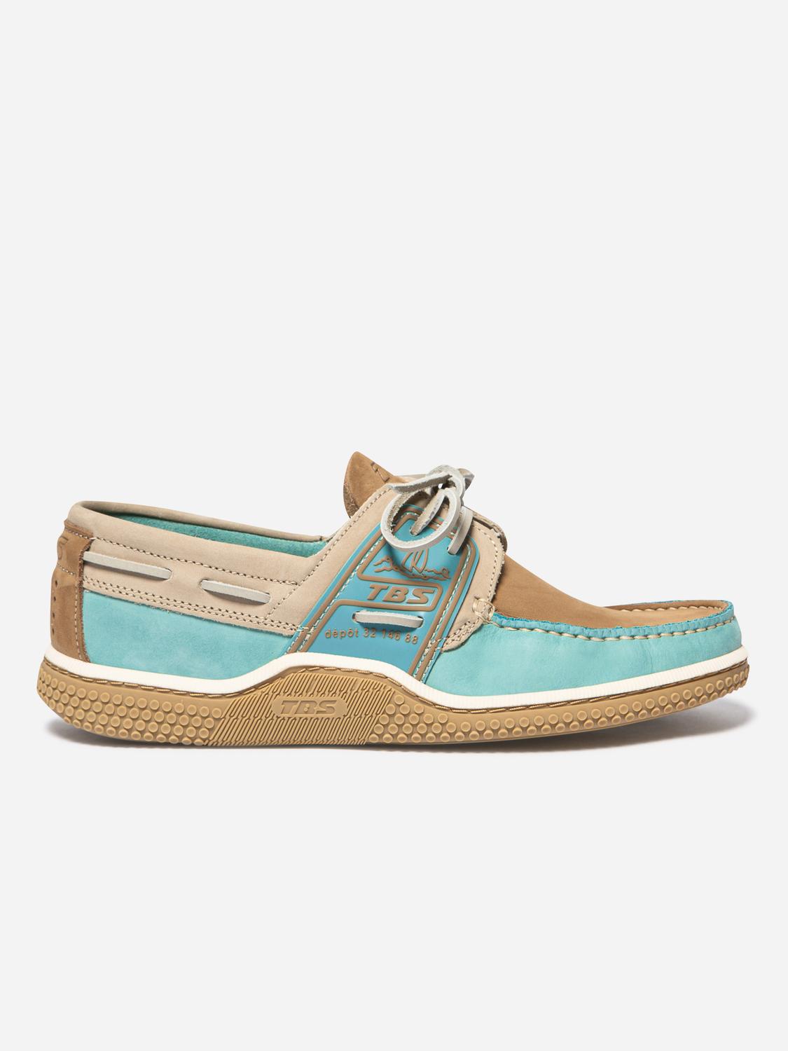 Chaussures bateau homme vert d'eau et tan GLOBEK