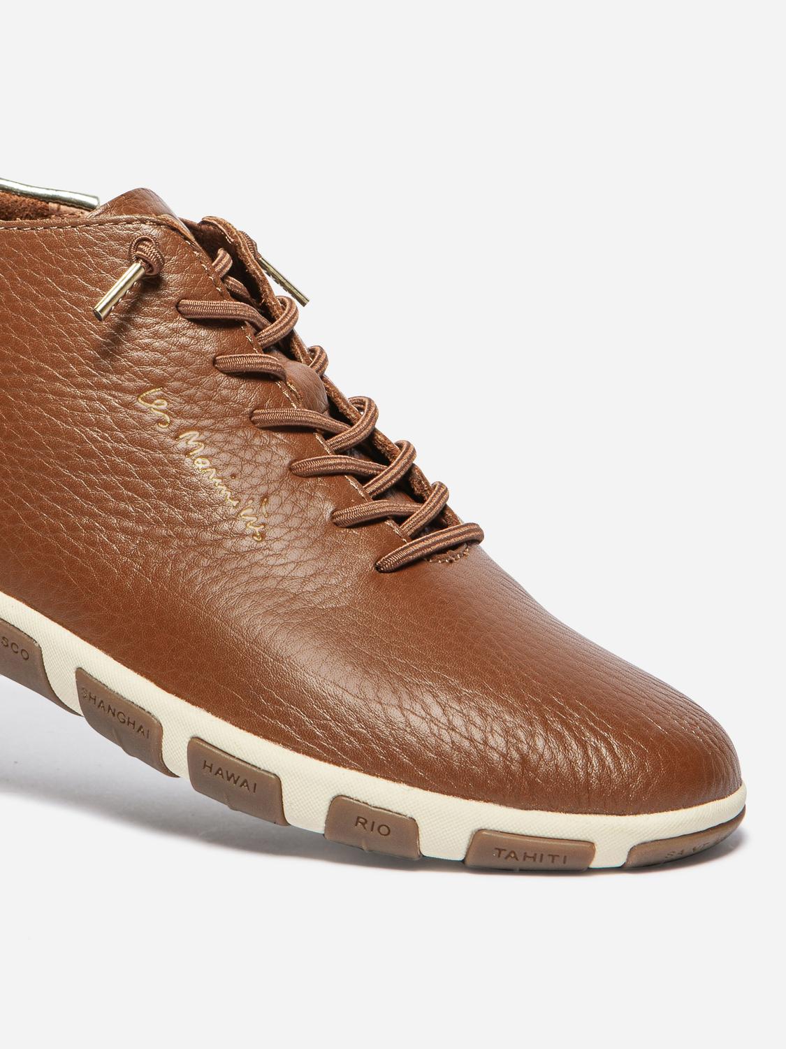 Baskets Mi-Montantes Femme Cuir Pecan et Champagne JESMINI