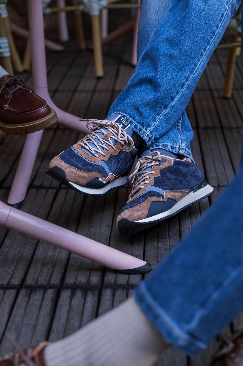 Running Homme Cuir velours Navy et Marron DINBOAT