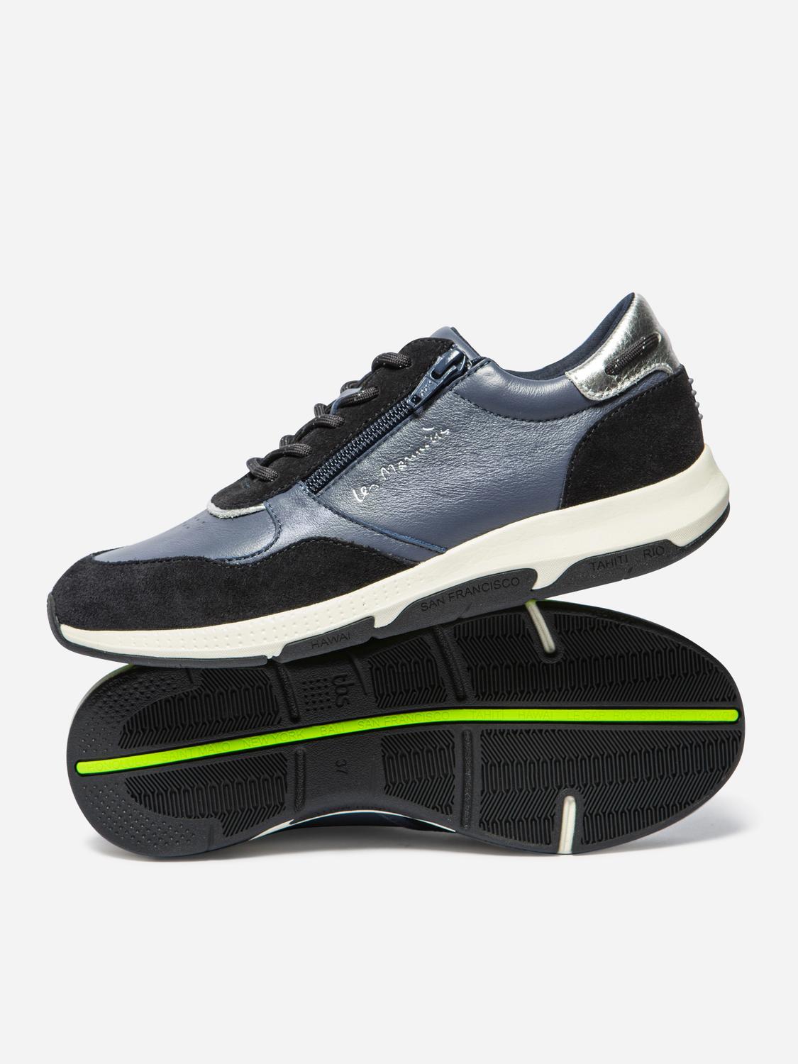 Running Femme Doublée Textile Cuir Ardoise et Marine JAZAZIP