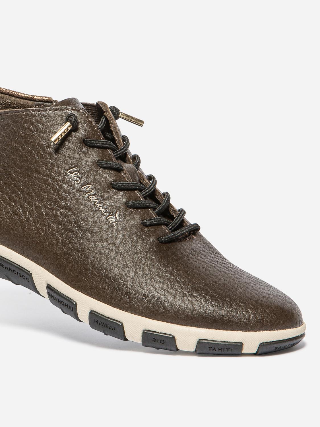 Baskets Mi-Montantes Femme Cuir Chocolat et Bronze JESMINI