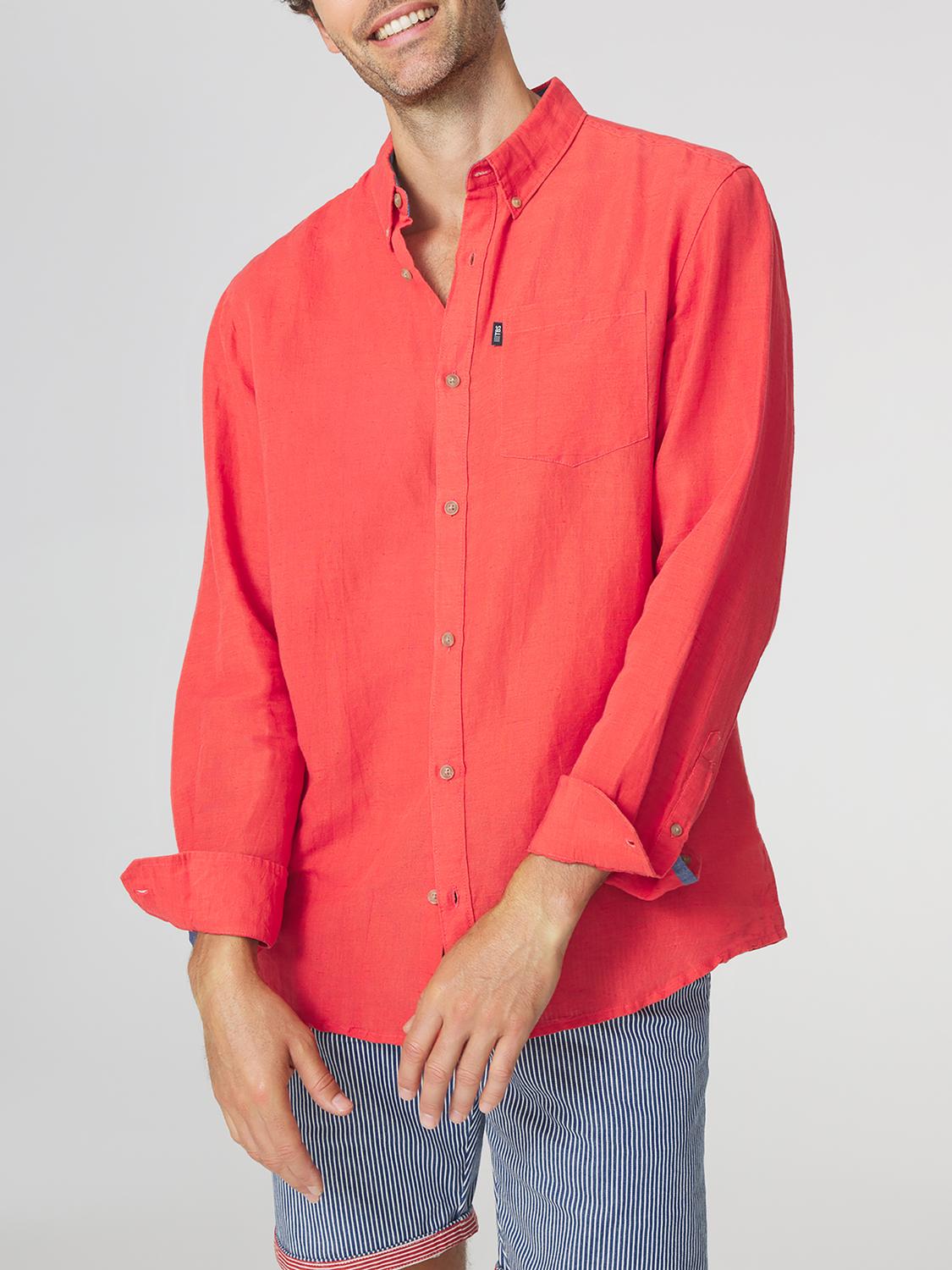 Chemise Homme En Lin à Manches Longues - Coupe Ample, Unie, Avec Poches - Pour Loisirs Et Semi-formel