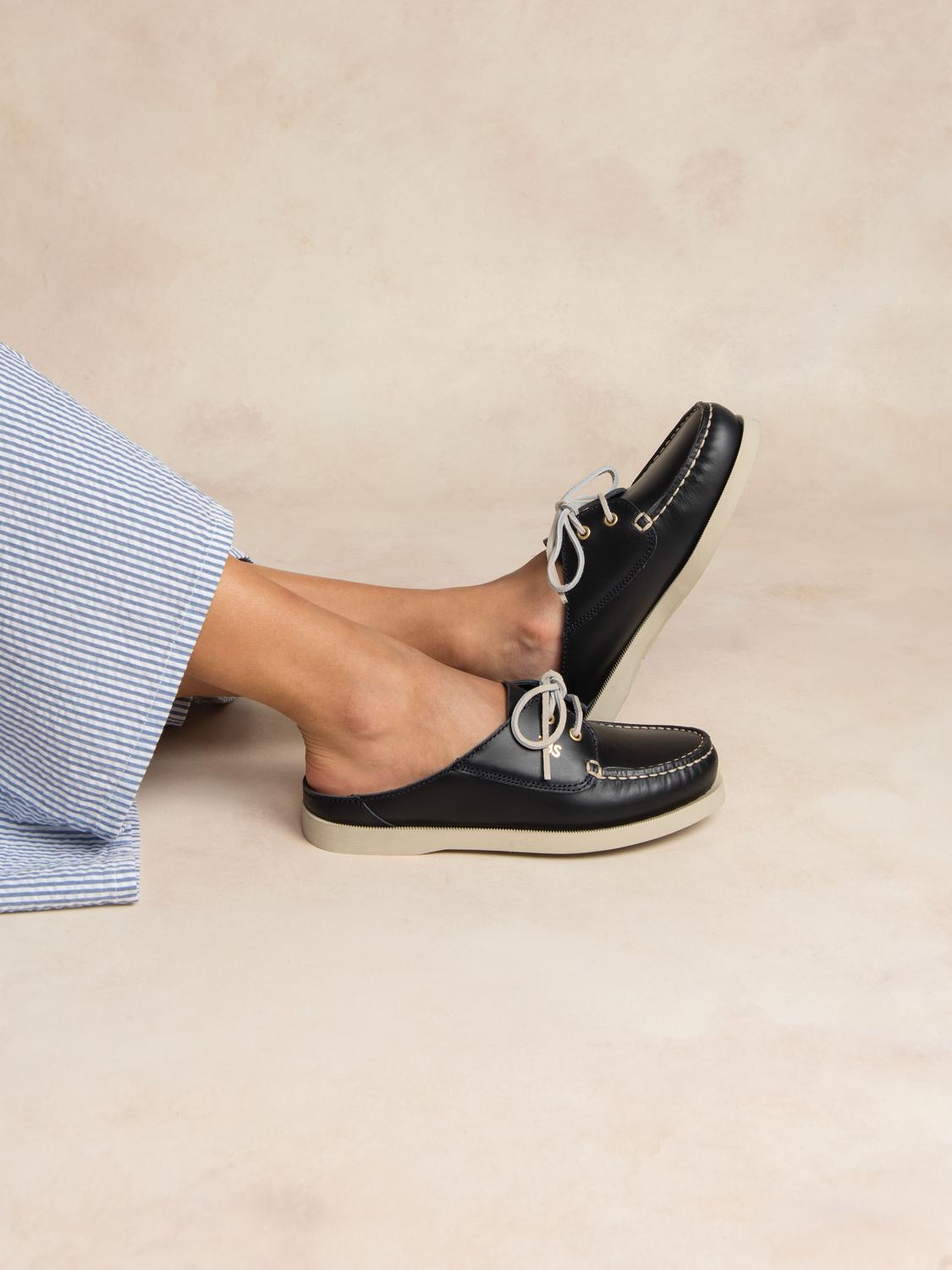 Mule Bateau Femme Cuir Marine PHELUME