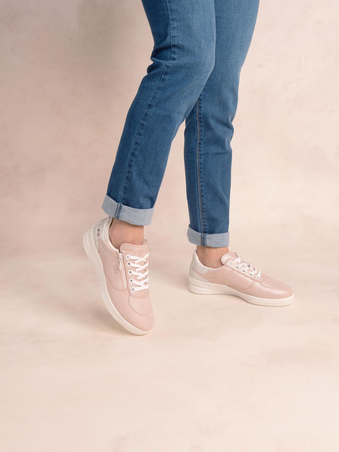 Baskets Femme Fabriquées en France Zippées Dessus Cuir Champagne