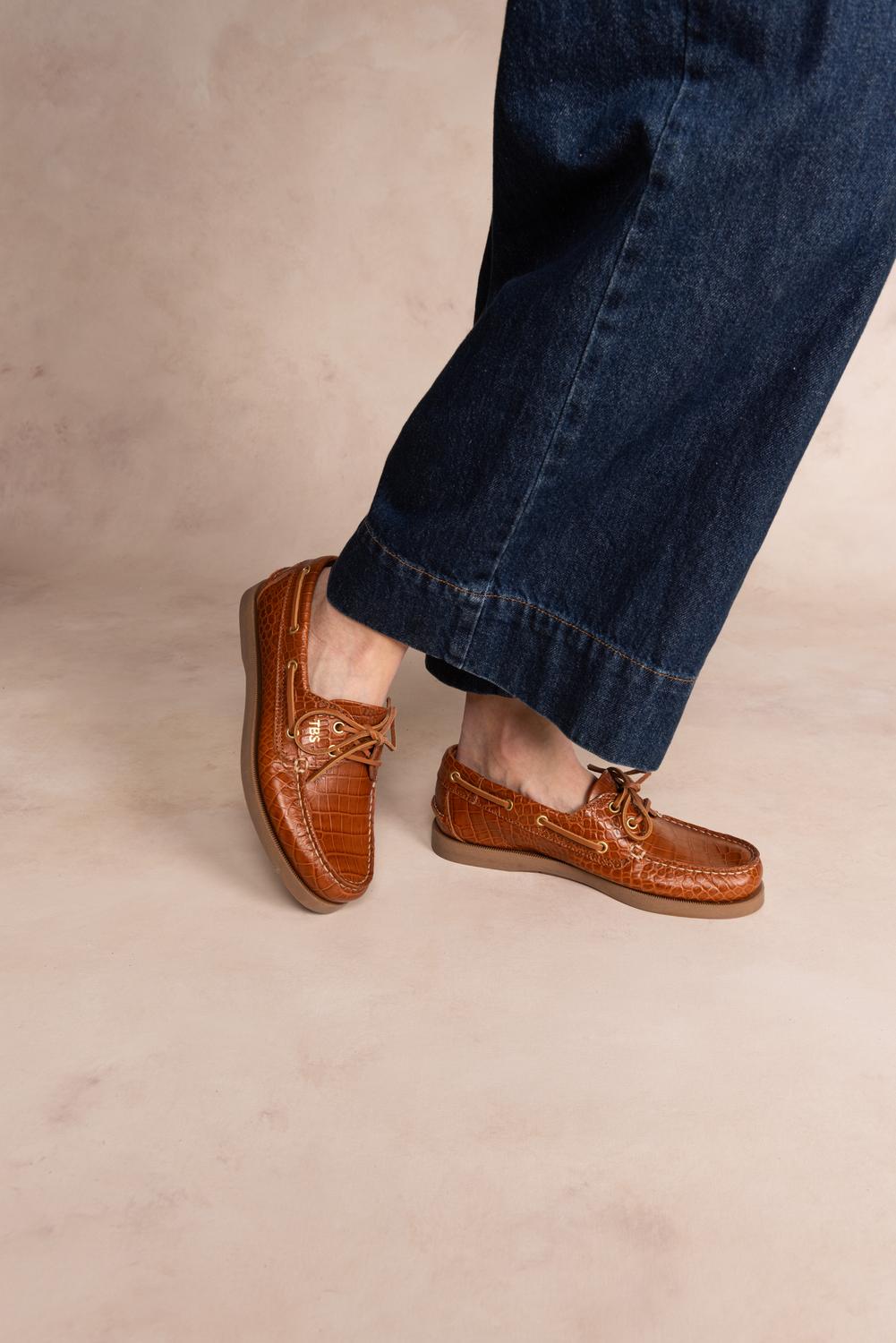 Chaussure Bateau Femme Cuir Cognac PHENISE Chaussure Bateau Femme Cuir Cognac PHENISE