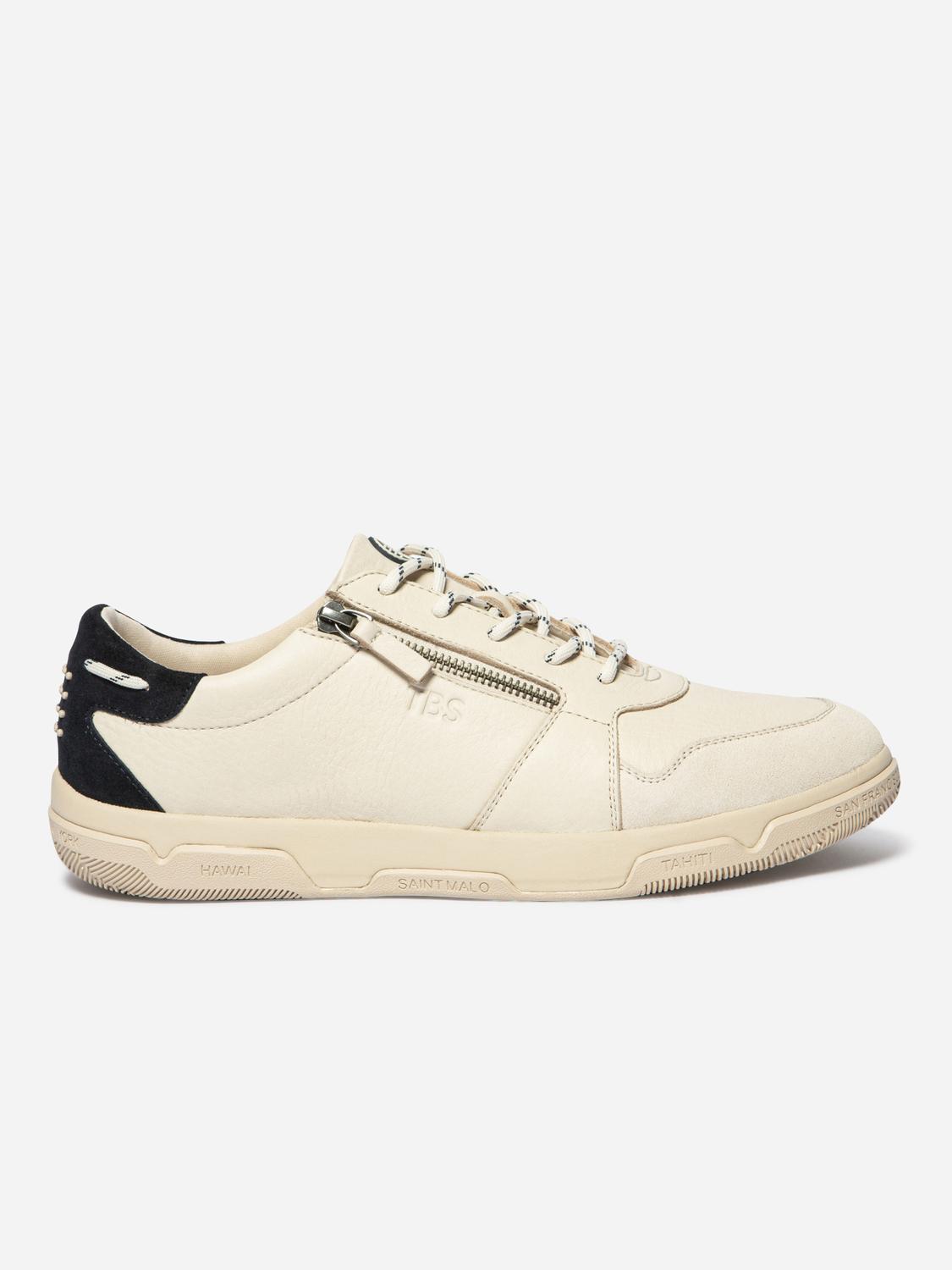 Tennis en cuir homme creme et marine GEDEZIP