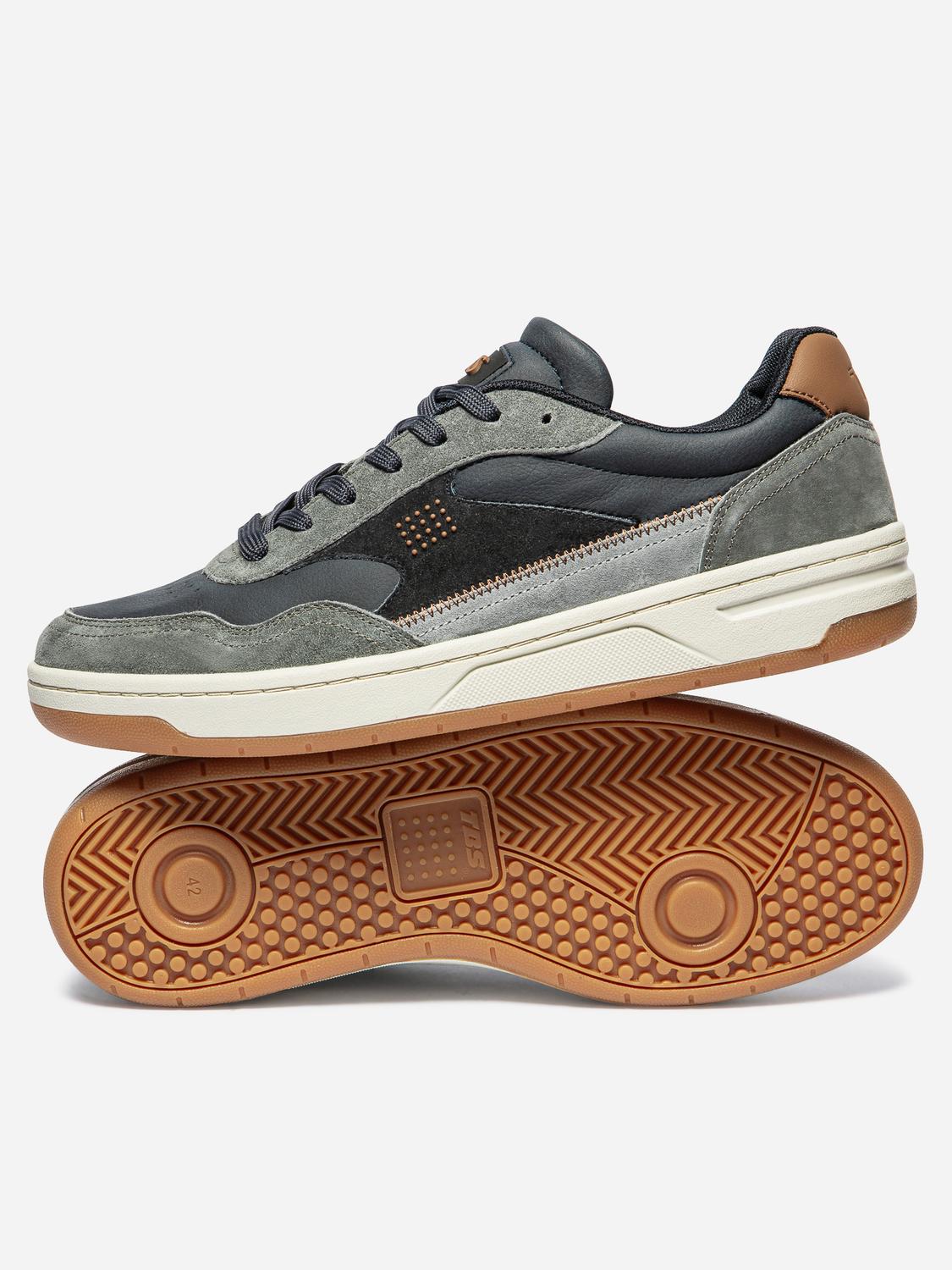 Tennis Homme Doublée Textile Cuir Marine et Gris ALMERIO