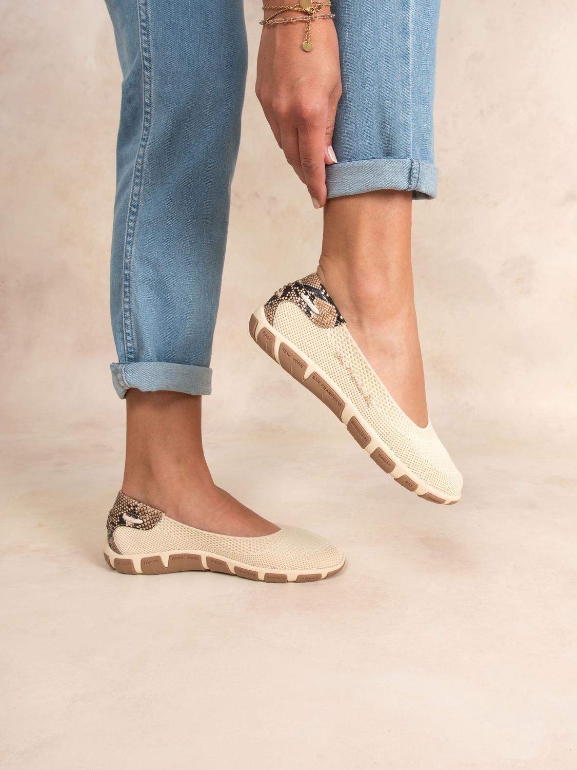 Ballerines femme light beige et python JIVIANA