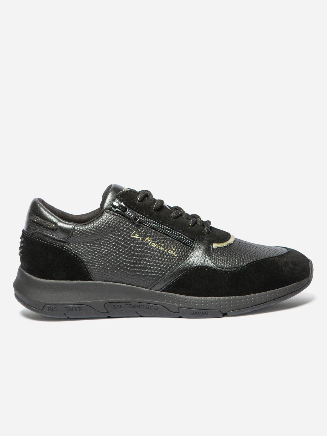 Running Femme Doublée Textile Cuir Python Noir JAZAZIP