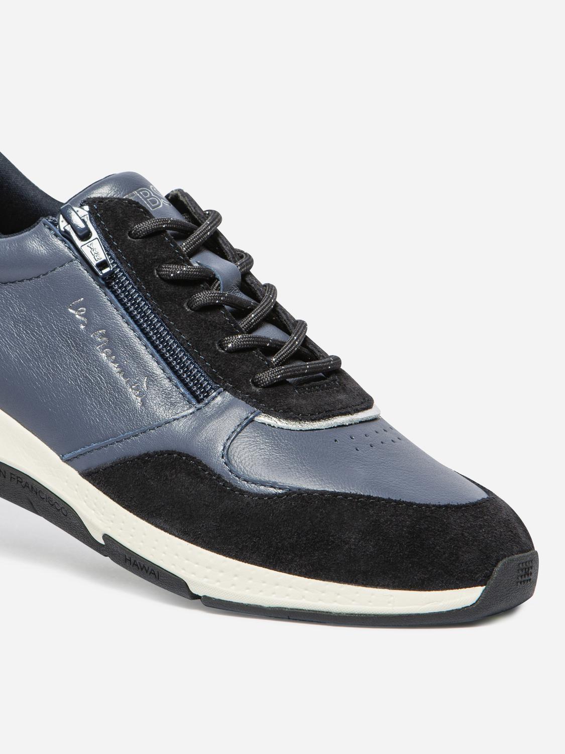 Running Femme Doublée Textile Cuir Ardoise et Marine JAZAZIP