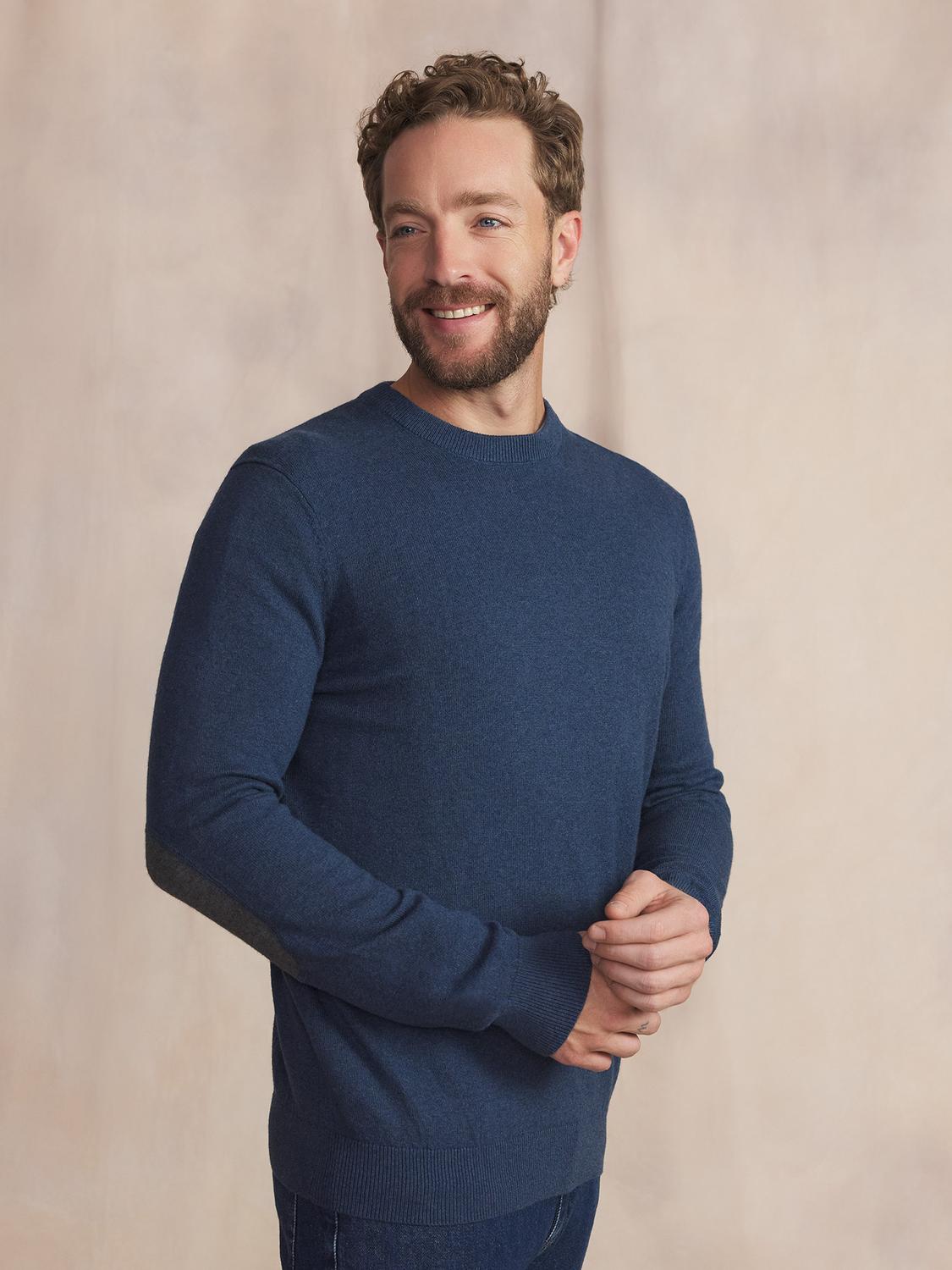 Pull Homme Col Rond Laine Coton Marine MALIKRON