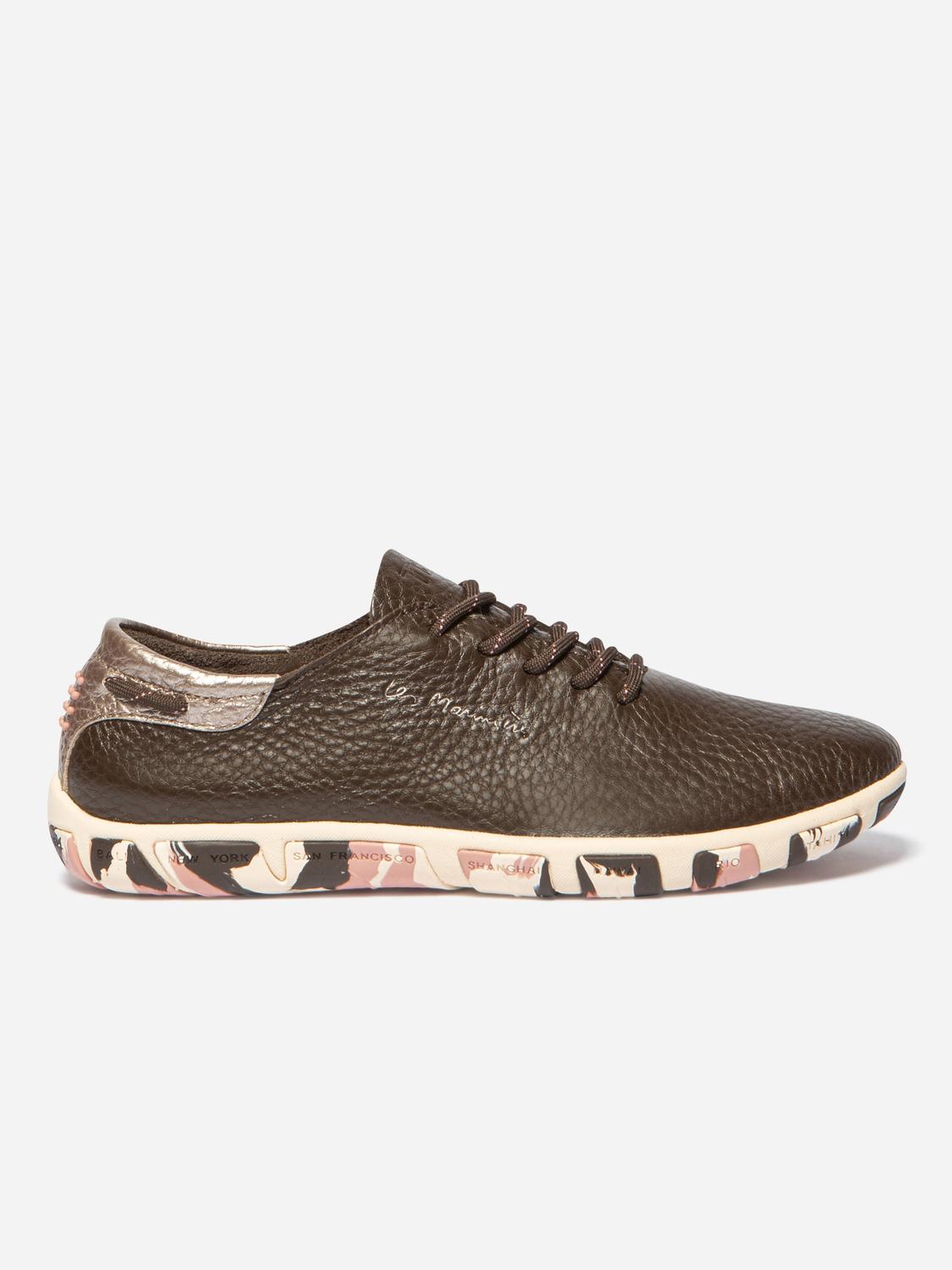 Tennis Femme Confort Cuir Camo Marron JAZARU Tennis Femme Confort Cuir Camo Marron JAZARU
