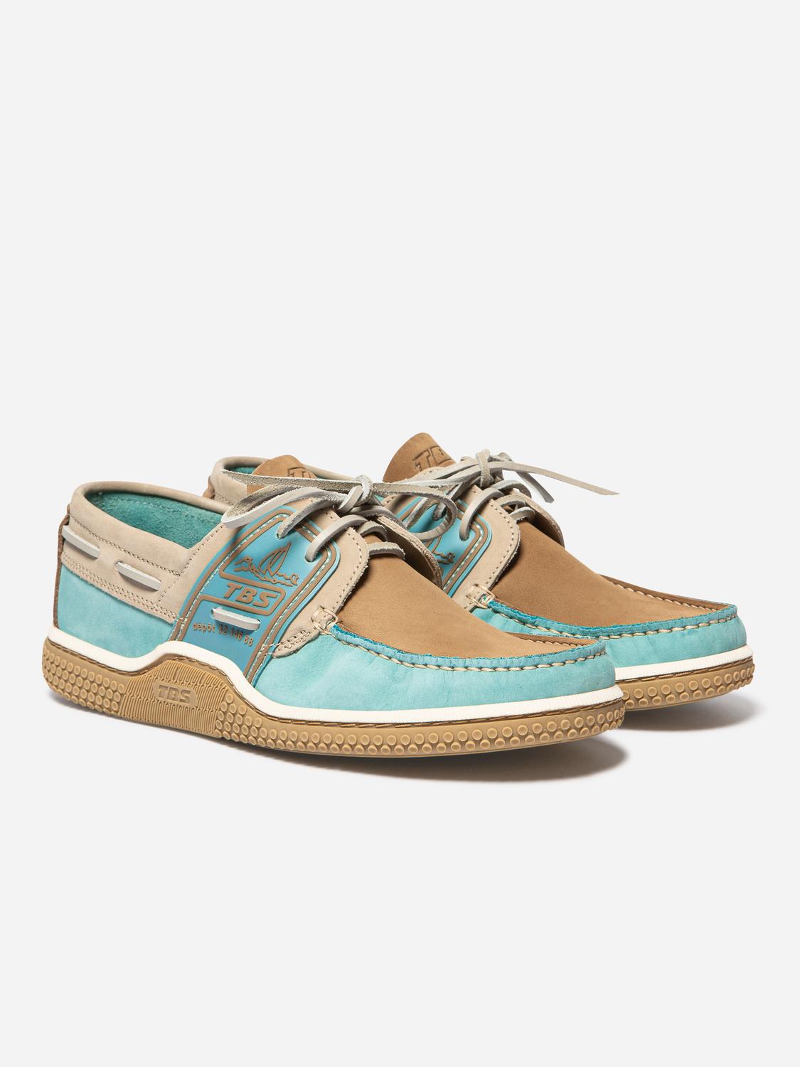 Chaussures bateau homme vert d'eau et tan GLOBEK