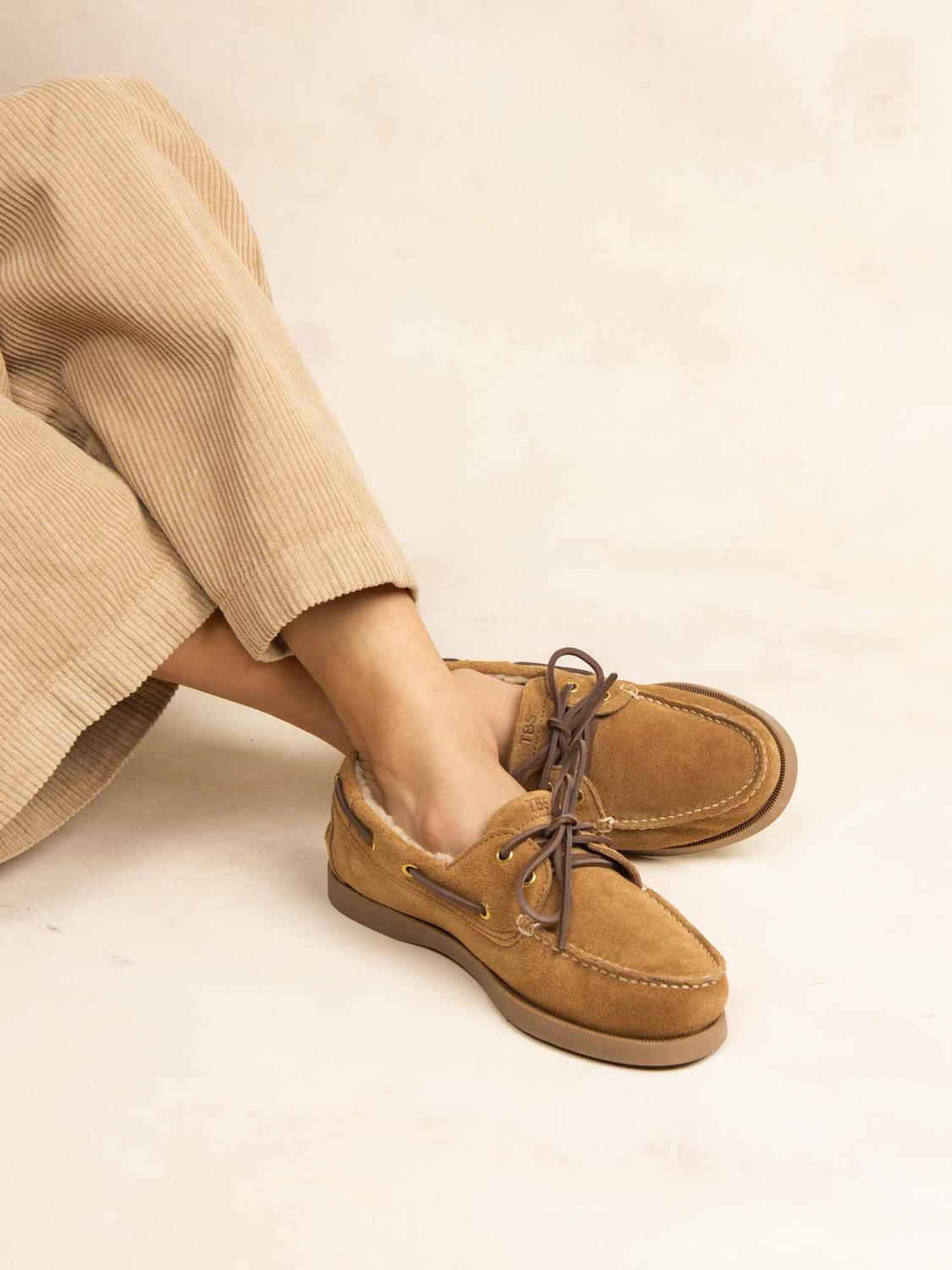 Chaussures Bateaux Femme Cuir Cognac et Creme PHERINA