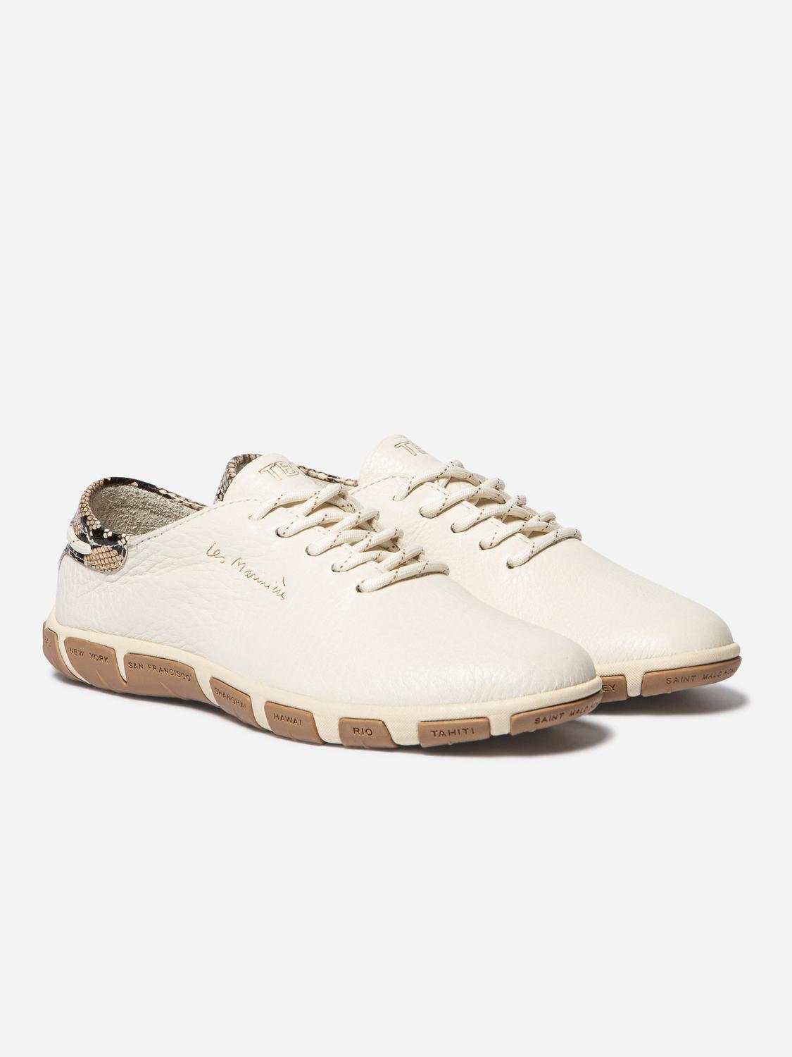 Tennis en cuir femme light beige et python JAZARU