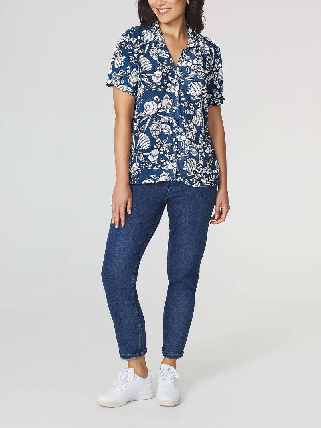 Chemise Femme Col Tailleur Imprimés Exclusifs TBS Marine JANIECHA