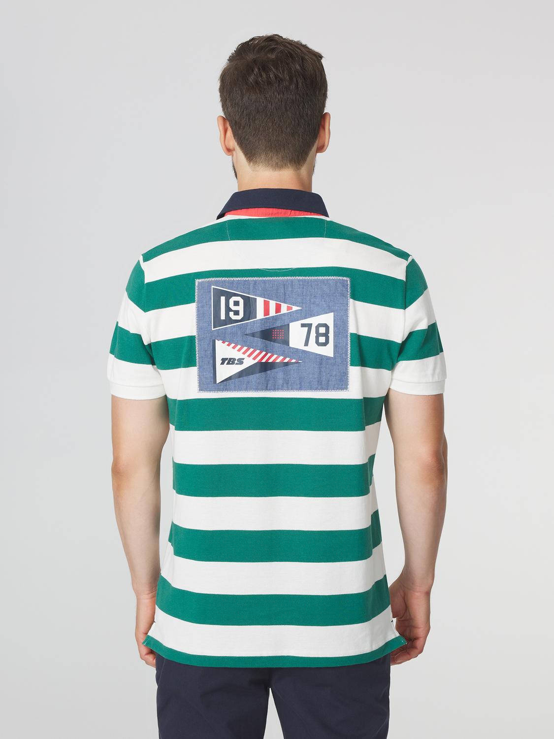 Polo Homme Coupe Ajustée Rayures Blanc et Vert SERGOPOL