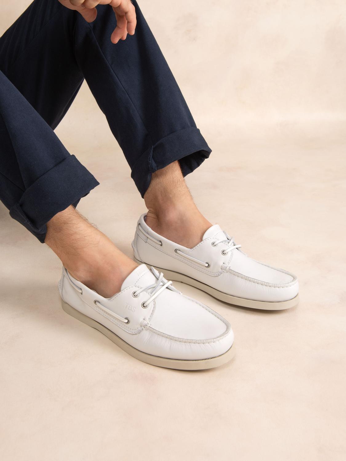 Chaussures Bateau Homme Semelle Grip Cuir Blanc
